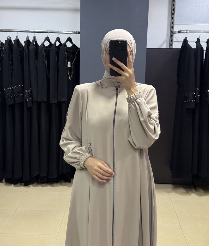 ⁦2428 جلباب سحاب طاقية جيب مع حزام 54/40 صخري⁩ - الصورة ⁦3⁩