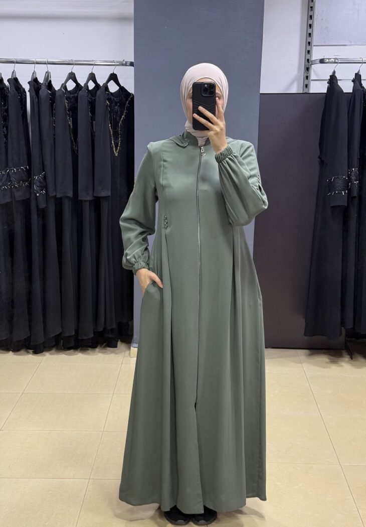 ⁦2428 جلباب سحاب طاقية جيب مع حزام 54/40 أخضر⁩ - الصورة ⁦2⁩