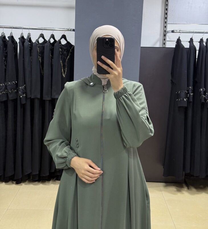 ⁦2428 جلباب سحاب طاقية جيب مع حزام 54/40 أخضر⁩ - الصورة ⁦3⁩