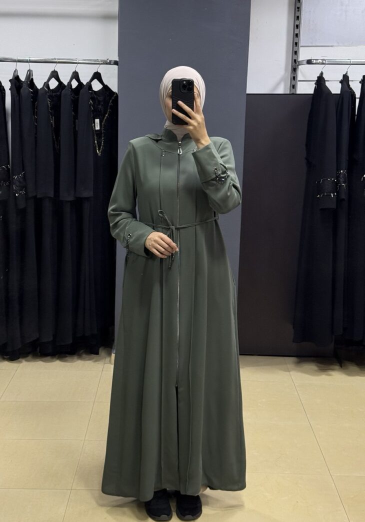 2601 جلباب سحاب جيب مع حزام 52/42 أخضر فاتح