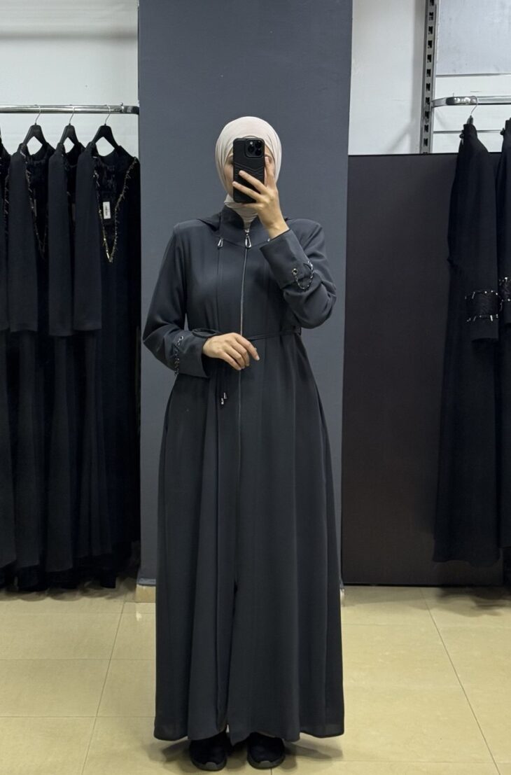2601 جلباب سحاب جيب مع حزام 52/42 سكني داكن