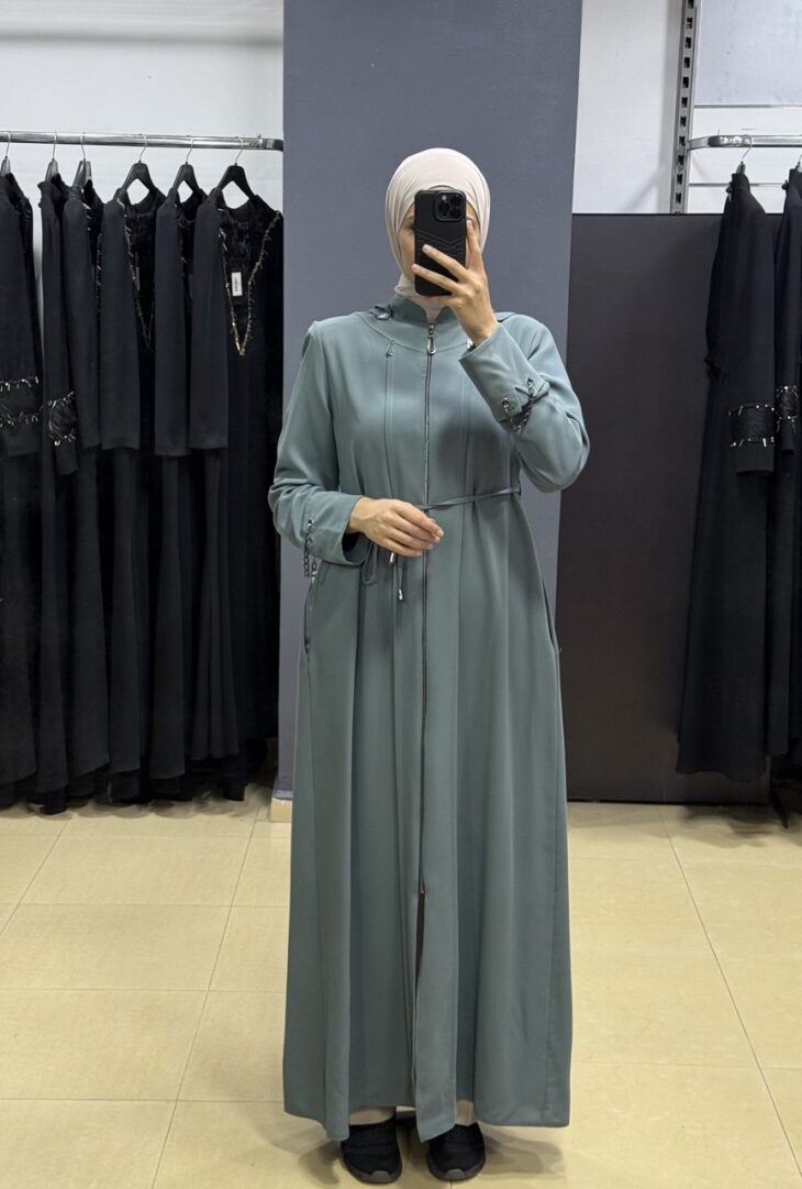 2601 جلباب سحاب جيب مع حزام 52/42 فستقي