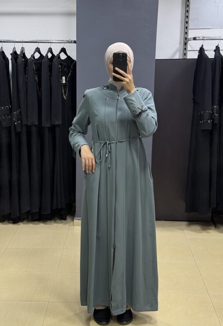 ⁦2601 جلباب سحاب جيب مع حزام 52/42 فستقي⁩ - الصورة ⁦2⁩
