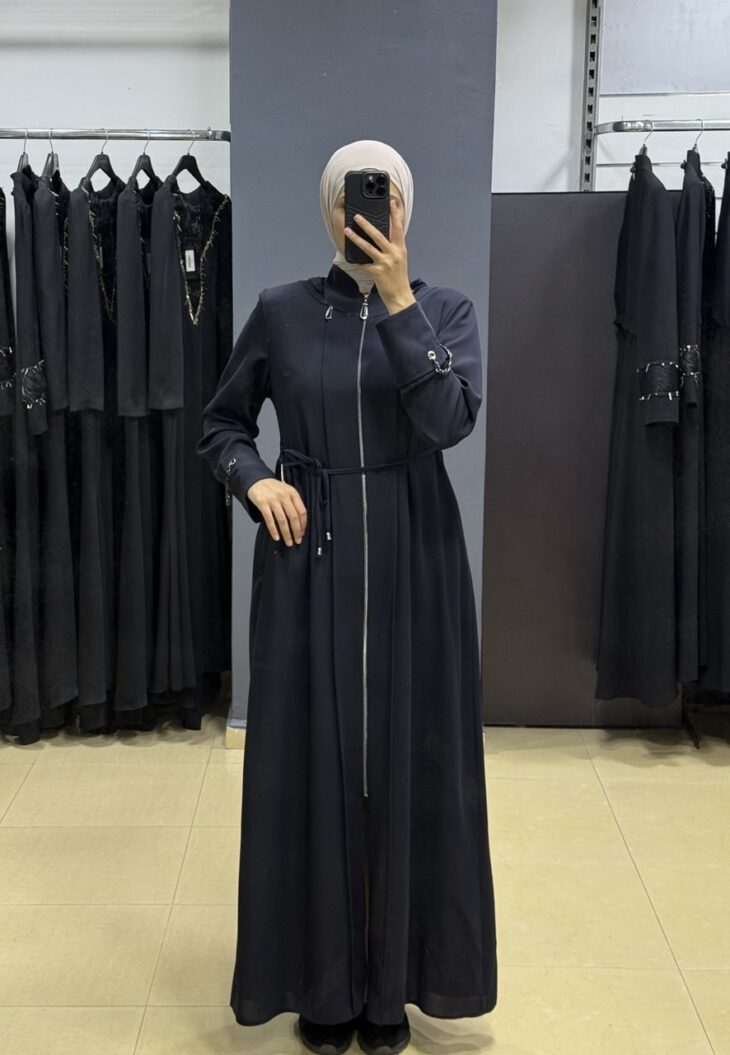 ⁦2601 جلباب سحاب جيب مع حزام 52/42 كحلي⁩ - الصورة ⁦2⁩