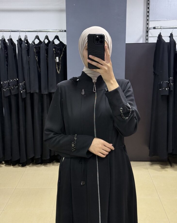 ⁦2601 جلباب سحاب جيب مع حزام 52/42 أسود⁩ - الصورة ⁦3⁩