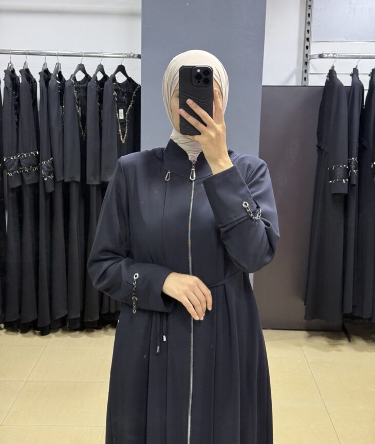 ⁦2601 جلباب سحاب جيب مع حزام 52/42 كحلي⁩ - الصورة ⁦3⁩
