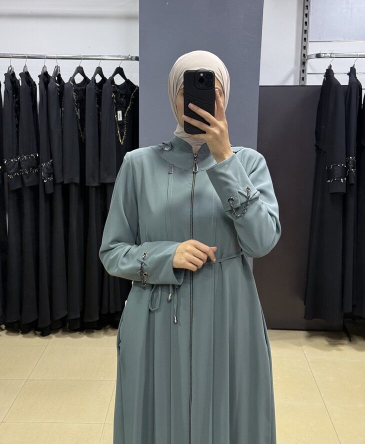 ⁦2601 جلباب سحاب جيب مع حزام 52/42 فستقي⁩ - الصورة ⁦3⁩