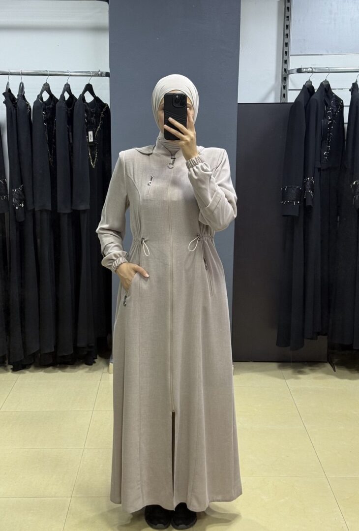 ⁦2240 جلباب سحاب زمة على الخصر طاقية جيب مع حزام 52/42 زهر⁩ - الصورة ⁦2⁩