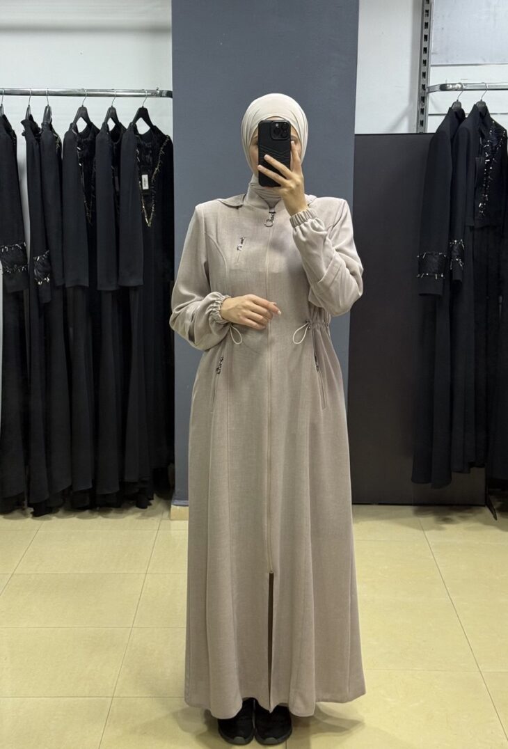 2240 جلباب سحاب زمة على الخصر طاقية جيب مع حزام 52/42 زهر