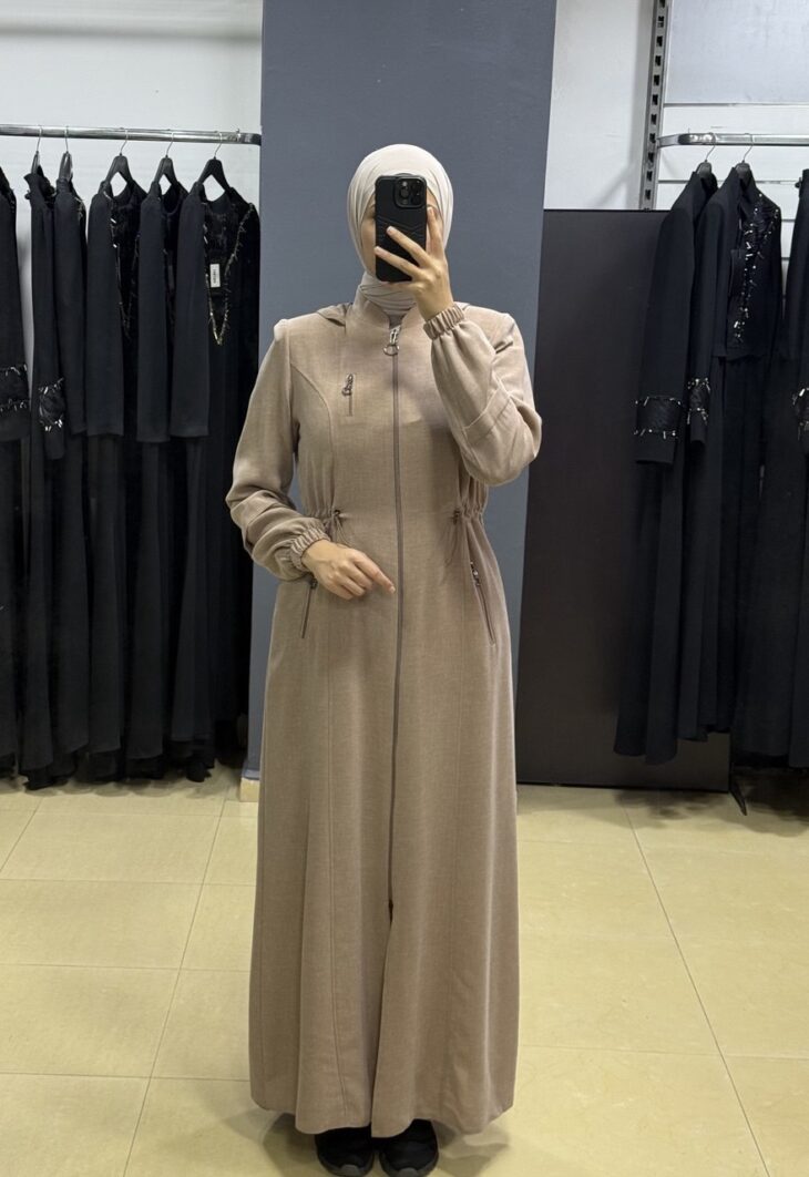 2240 جلباب سحاب زمة على الخصر طاقية جيب مع حزام 52/42 كاميل