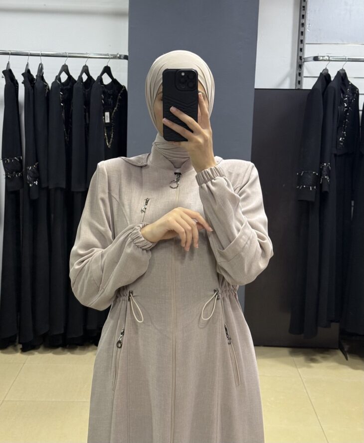 ⁦2240 جلباب سحاب زمة على الخصر طاقية جيب مع حزام 52/42 زهر⁩ - الصورة ⁦3⁩