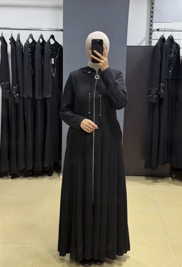 2170 جلباب سحاب جيب طاقية مع أربطة مع حزام 52/38 أسود
