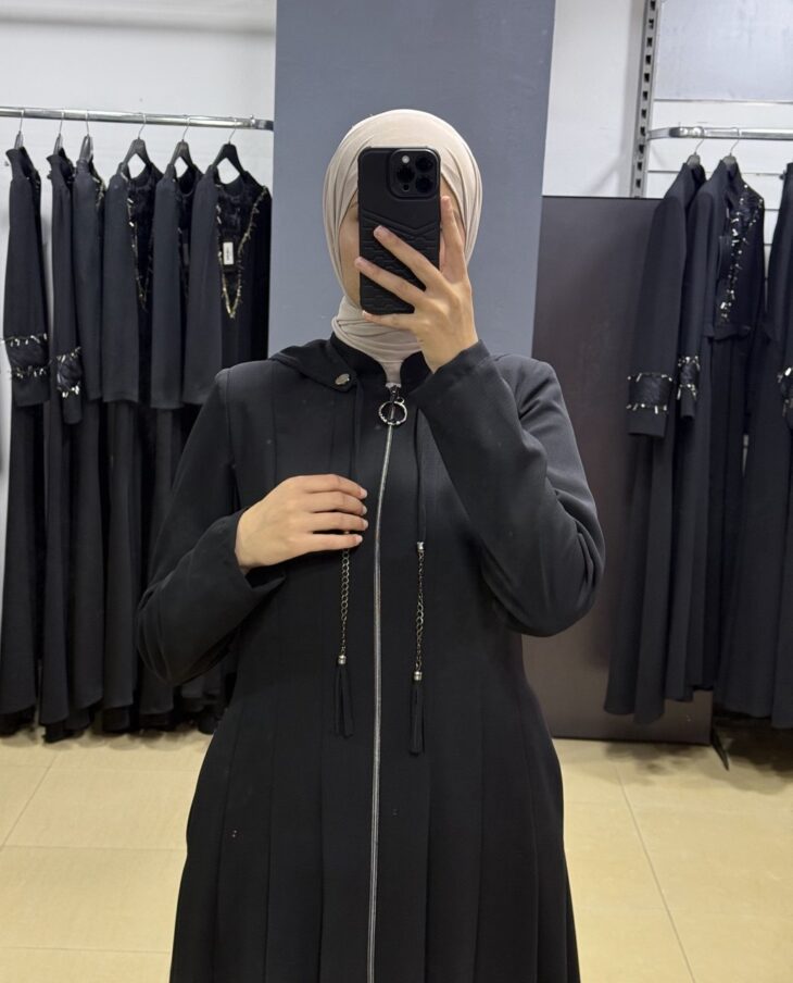 ⁦2170 جلباب سحاب جيب طاقية مع أربطة مع حزام 52/38 أسود⁩ - الصورة ⁦3⁩