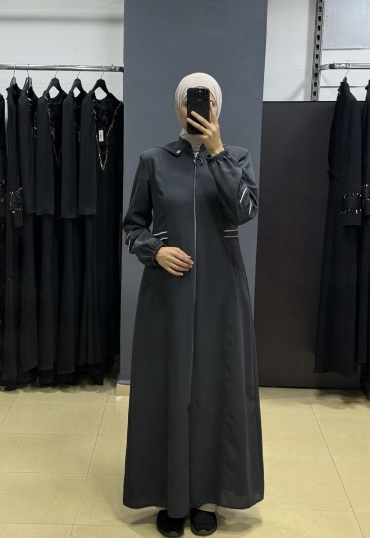 2492 جلباب سحاب شريط مع لمعة جيب طاقية مع حزام 52/42 سكني داكن