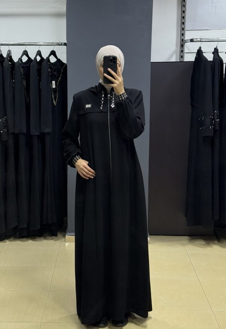 ⁦2425 جلباب سحاب طاقية مع جيب 54/40 أسود⁩ - الصورة ⁦2⁩
