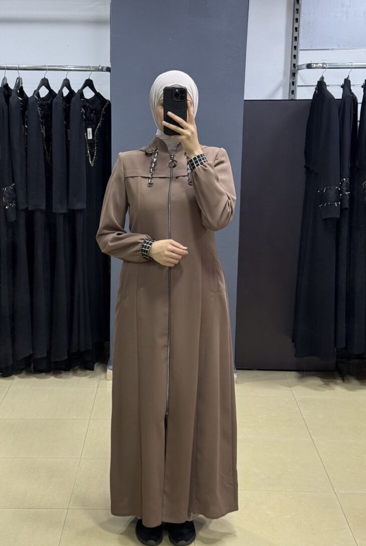 2425 جلباب سحاب طاقية مع جيب 54/40 عسلي