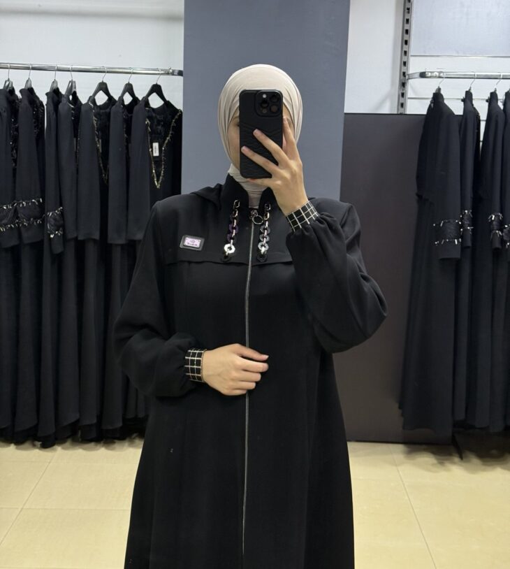 ⁦2425 جلباب سحاب طاقية مع جيب 54/40 أسود⁩ - الصورة ⁦3⁩