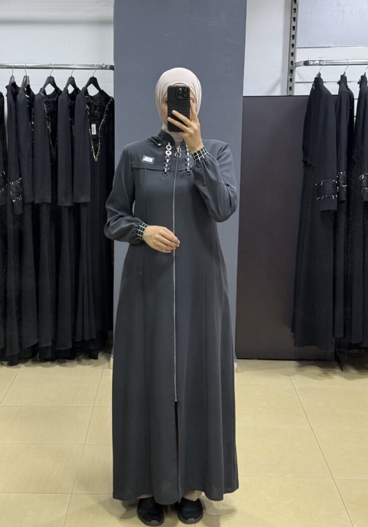 2425 جلباب سحاب طاقية مع جيب 54/40 سكني داكن