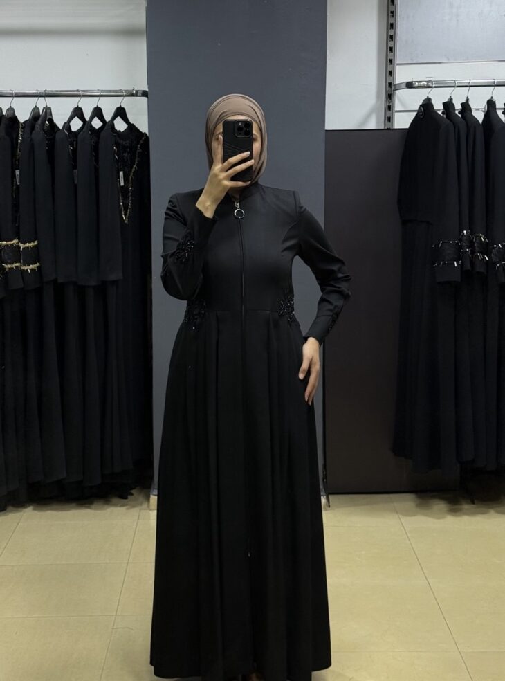 80801 جلباب قبة سحاب زخرفة مع لمعة 44/38 أسود