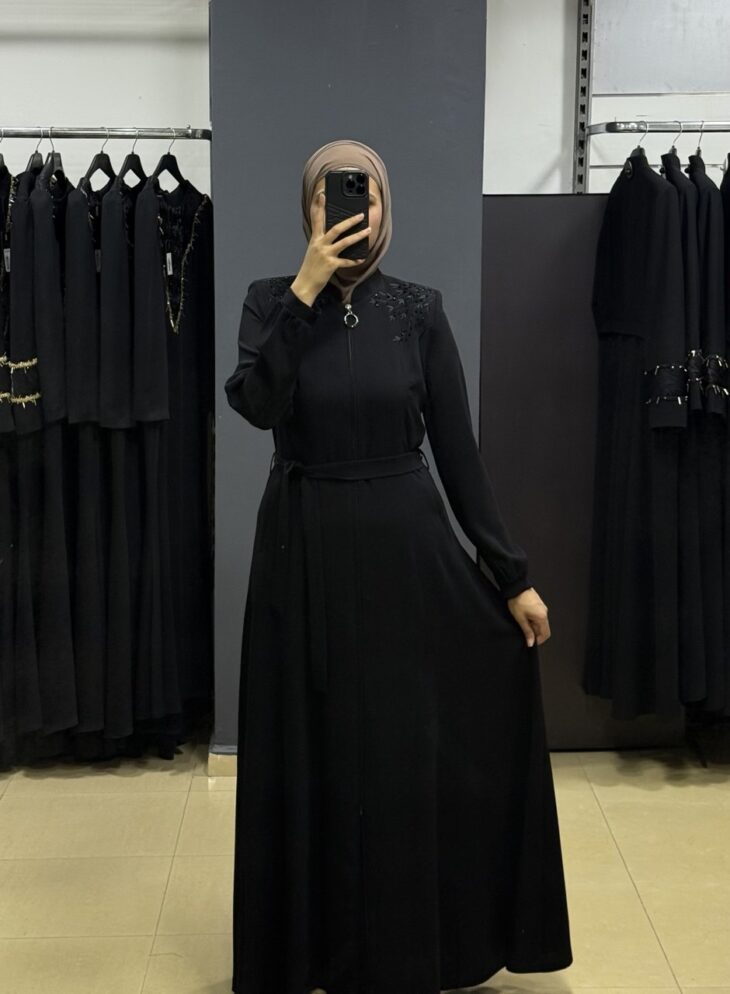 ⁦80807 جلباب سحاب جيب مع حزام 50/40 أسود⁩ - الصورة ⁦2⁩