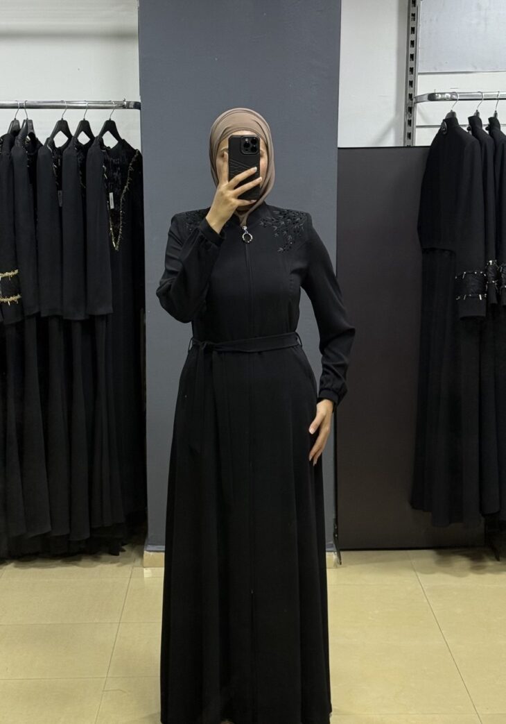 80807 جلباب سحاب جيب مع حزام 50/40 أسود