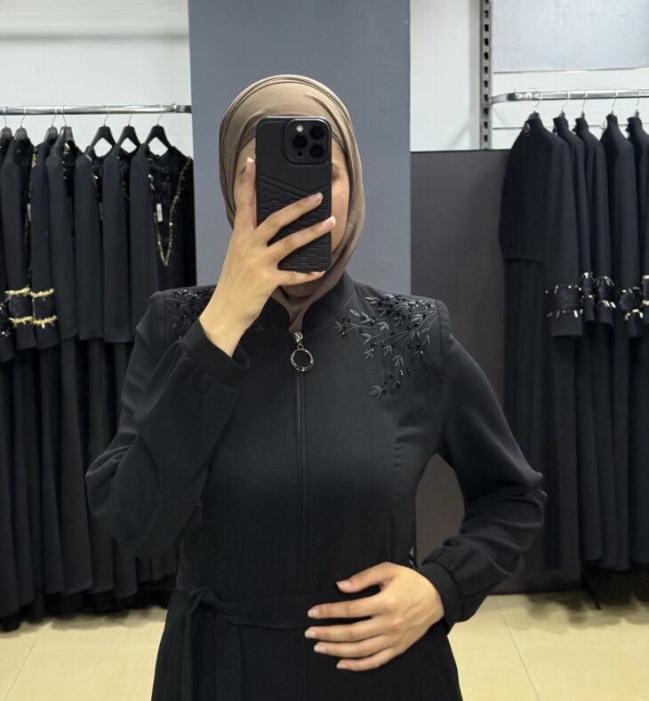 ⁦80807 جلباب سحاب جيب مع حزام 50/40 أسود⁩ - الصورة ⁦4⁩
