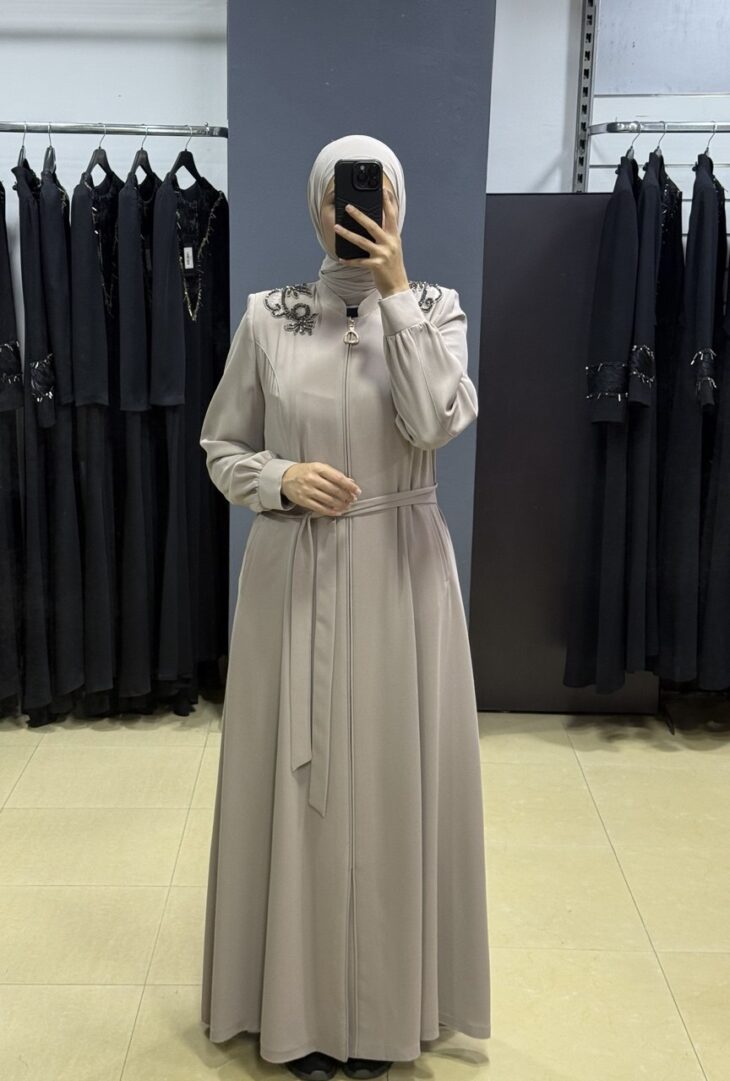 80809 جلباب سحاب جيب مع حزام 50/40 بيج