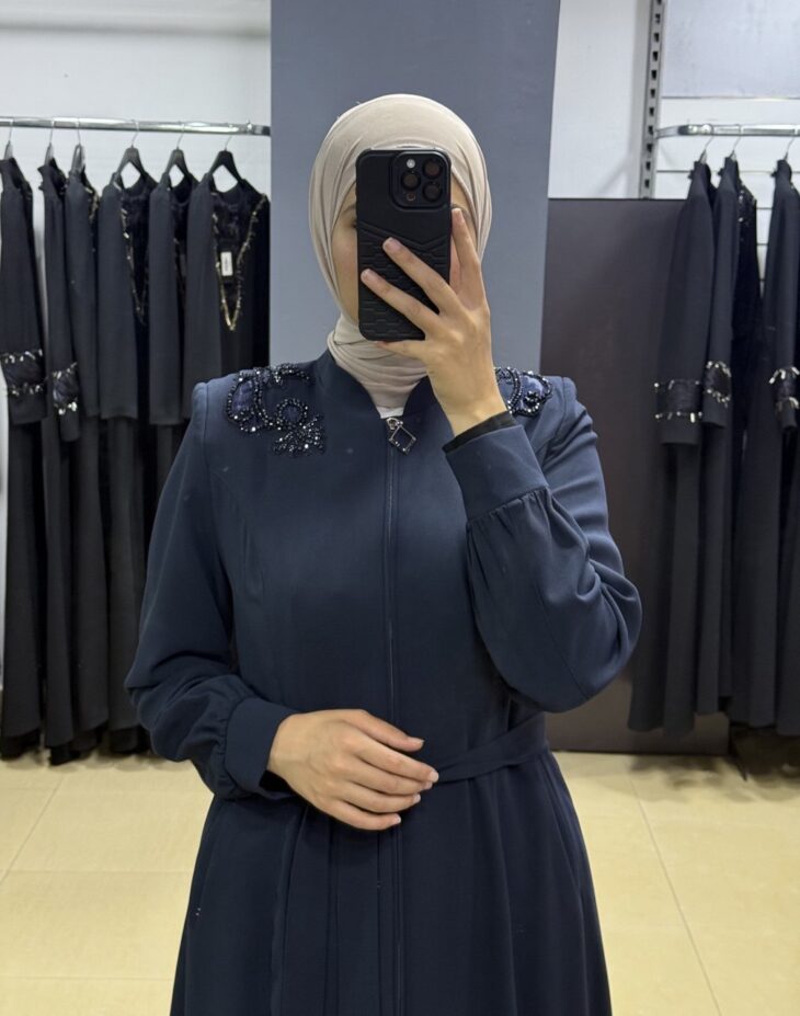 ⁦80809 جلباب سحاب جيب مع حزام 50/40 كحلي⁩ - الصورة ⁦3⁩
