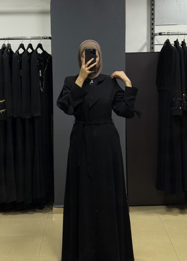⁦80805 جلباب سحاب جيب مع حزام 50/40 أسود⁩ - الصورة ⁦3⁩