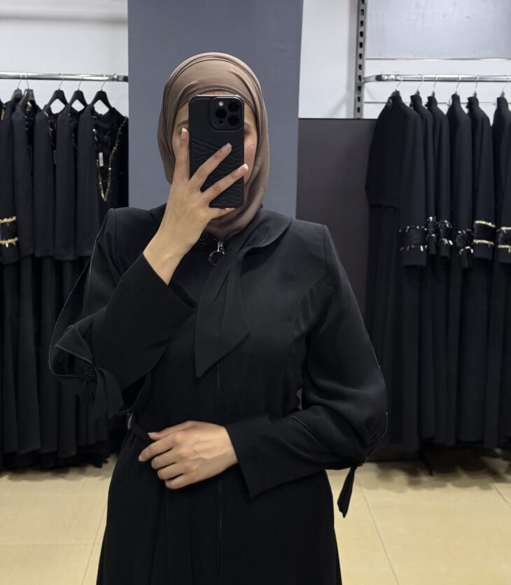 ⁦80805 جلباب سحاب جيب مع حزام 50/40 أسود⁩ - الصورة ⁦4⁩