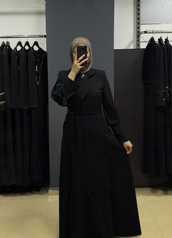 ⁦80805 جلباب سحاب جيب مع حزام 50/40 أسود⁩ - الصورة ⁦2⁩