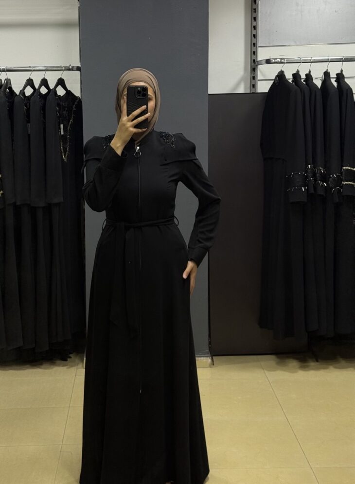 80804 جلباب سحاب جيب مع حزام 50/40 أسود