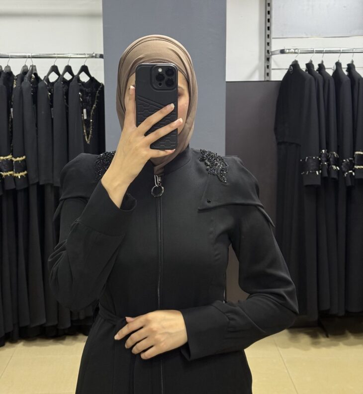 ⁦80804 جلباب سحاب جيب مع حزام 50/40 أسود⁩ - الصورة ⁦4⁩