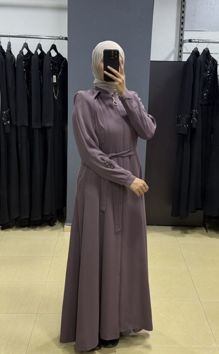 ⁦80802 جلباب سحاب جيب مع حزام 50/40 بنفسجي⁩ - الصورة ⁦4⁩