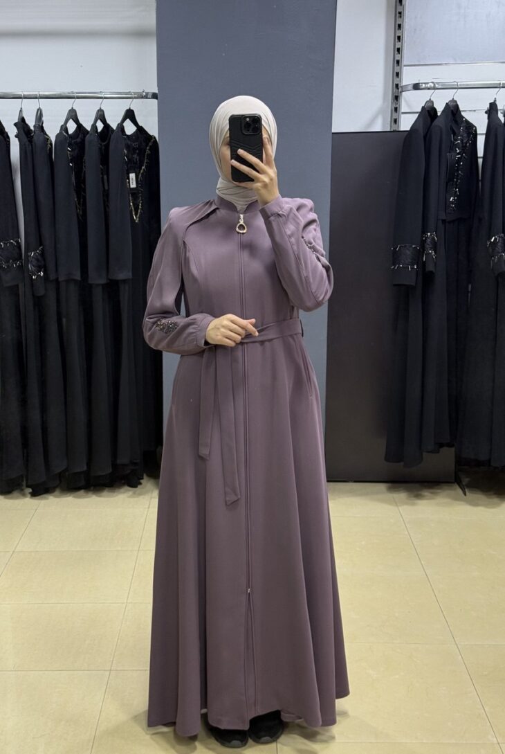 80802 جلباب سحاب جيب مع حزام 50/40 بنفسجي