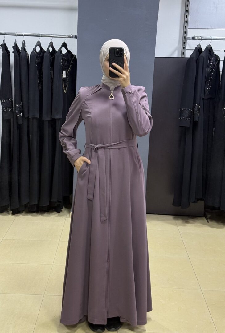 ⁦80802 جلباب سحاب جيب مع حزام 50/40 بنفسجي⁩ - الصورة ⁦2⁩