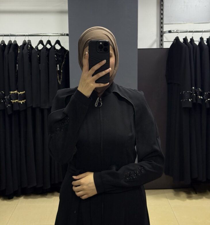 ⁦80802 جلباب سحاب جيب مع حزام 50/40 أسود⁩ - الصورة ⁦4⁩