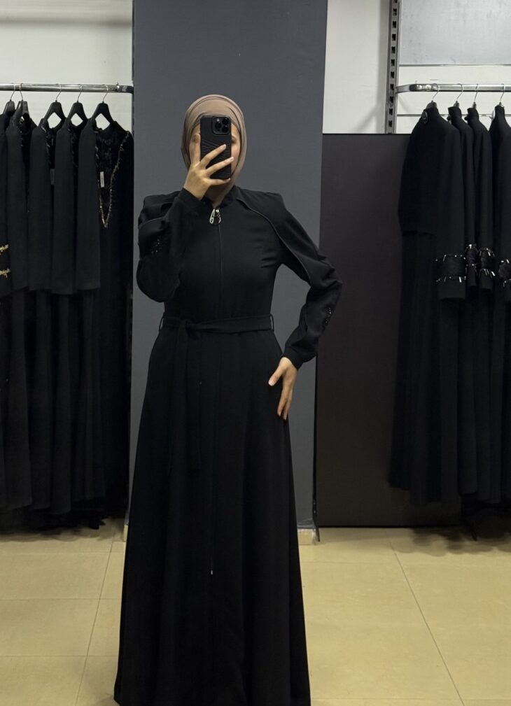 80802 جلباب سحاب جيب مع حزام 50/40 أسود