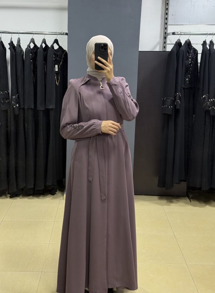 ⁦80802 جلباب سحاب جيب مع حزام 50/40 بنفسجي⁩ - الصورة ⁦3⁩