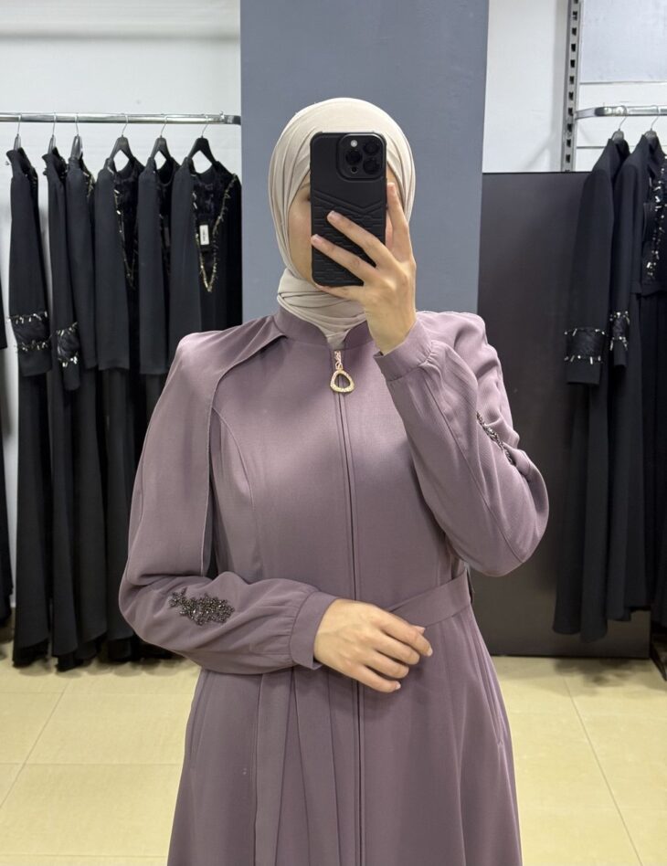 ⁦80802 جلباب سحاب جيب مع حزام 50/40 بنفسجي⁩ - الصورة ⁦5⁩