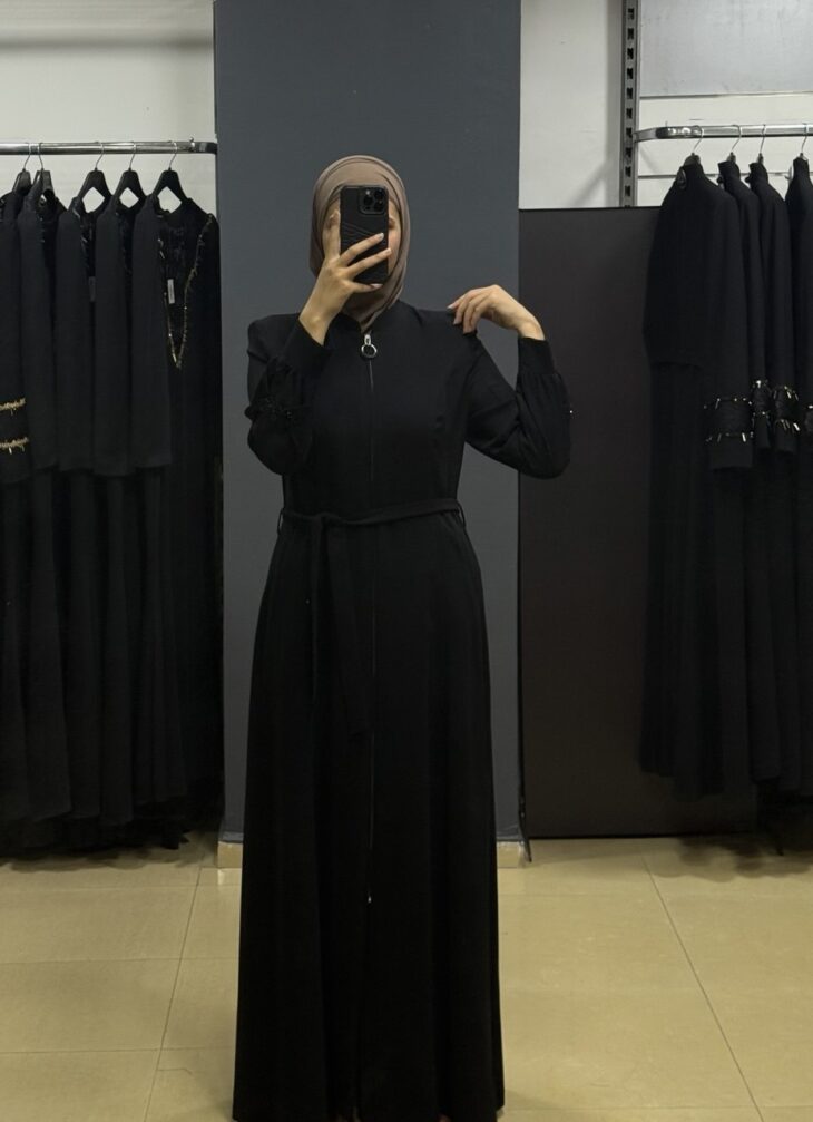 ⁦80808 جلباب سحاب جيب مع حزام 52/42 أسود⁩ - الصورة ⁦2⁩