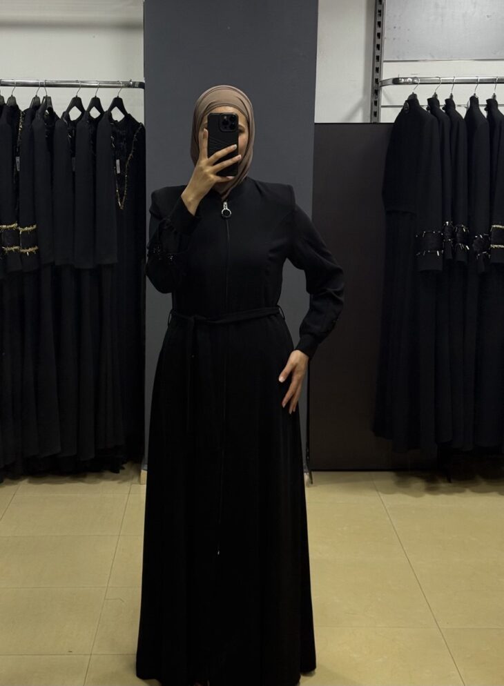 80808 جلباب سحاب جيب مع حزام 52/42 أسود