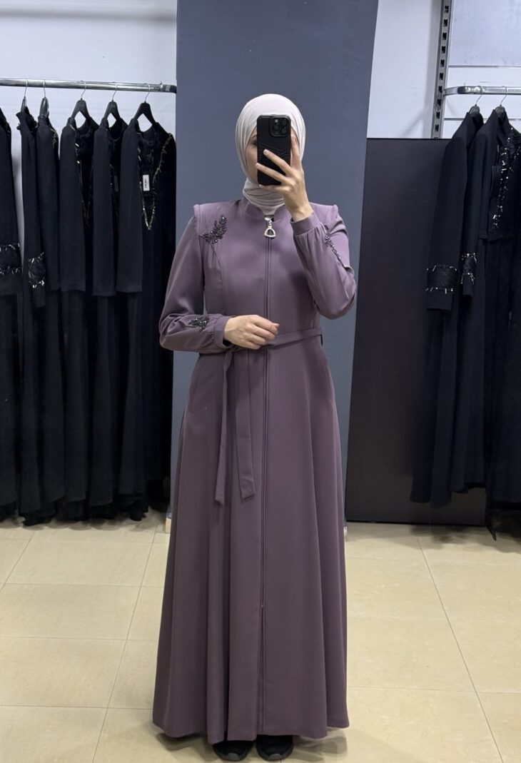 80803 جلباب سحاب جيب مع حزام 52/42 بنفسجي