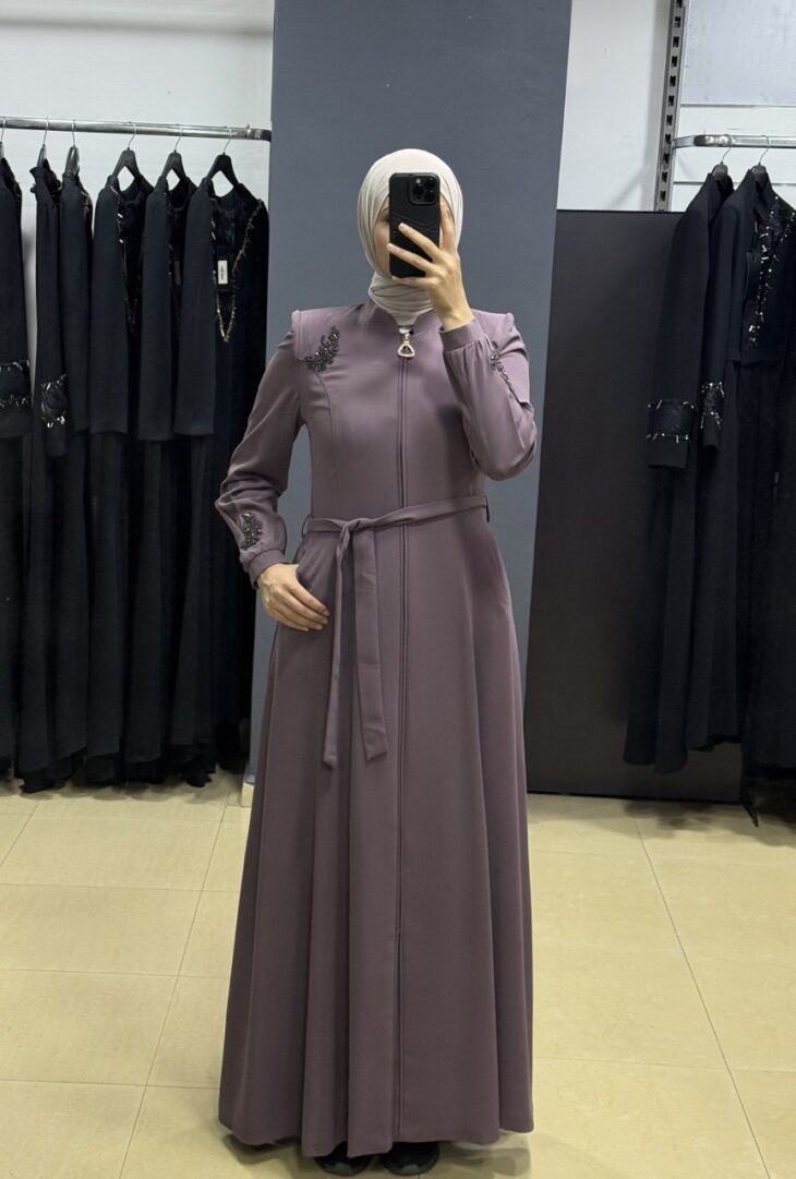 ⁦80803 جلباب سحاب جيب مع حزام 52/42 بنفسجي⁩ - الصورة ⁦2⁩