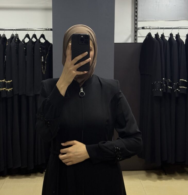 ⁦80808 جلباب سحاب جيب مع حزام 52/42 أسود⁩ - الصورة ⁦3⁩
