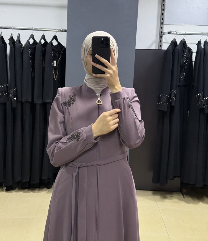 ⁦80803 جلباب سحاب جيب مع حزام 52/42 بنفسجي⁩ - الصورة ⁦3⁩