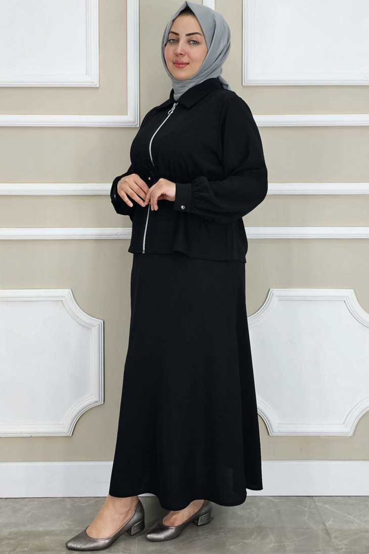 ⁦231048 طقم تنورة قطعتين قبة مع سحاب 50/38 أسود⁩ - الصورة ⁦2⁩