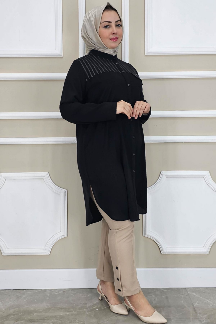 ⁦818048 تونيك أزرار 50/38 أسود⁩ - الصورة ⁦3⁩