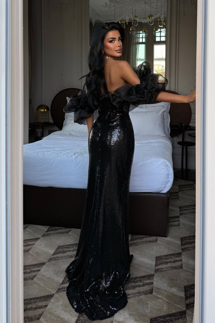 ⁦1720 فستان سهرة مع لمعة 42/36 أسود⁩ - الصورة ⁦4⁩