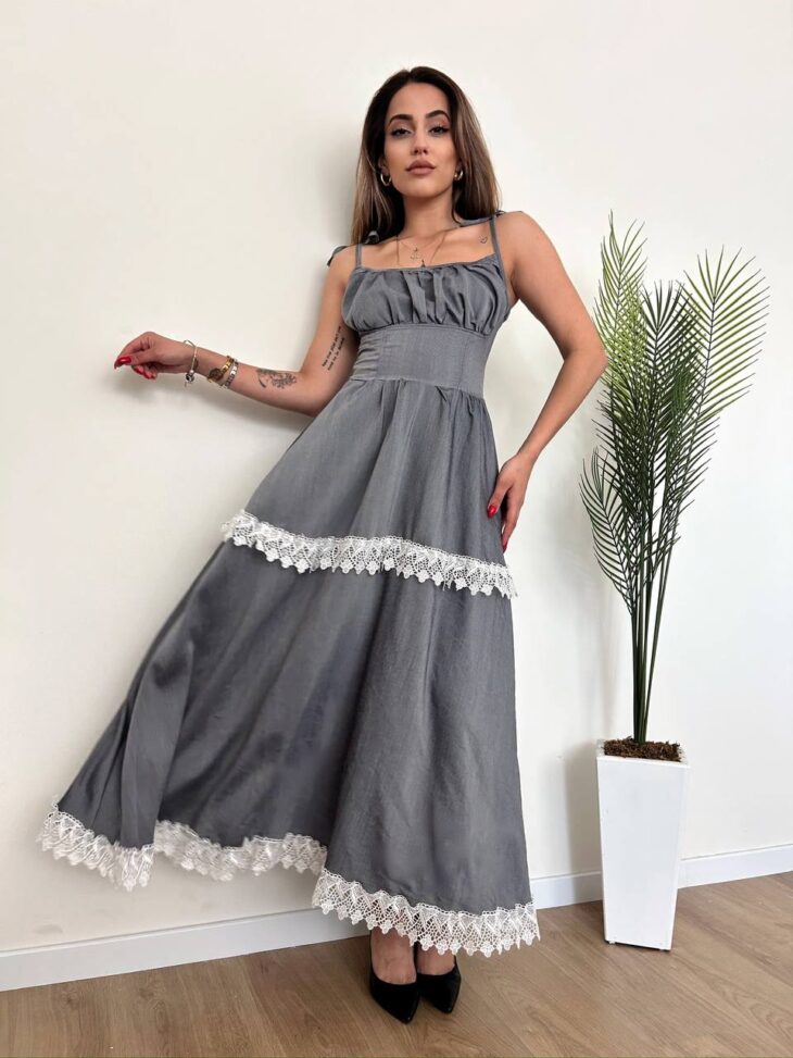 ⁦13421 فستان مع زخرفة 44/38 سكني داكن⁩ - الصورة ⁦3⁩